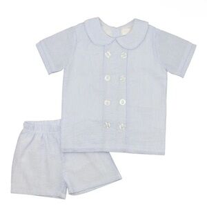Cecil and Lou Blue Seersucker short set